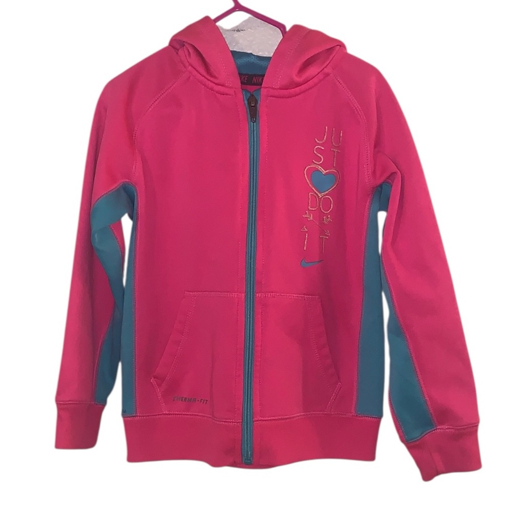 Nike Therma-Fit Girls 6 Vibrant Pink and Turquoise Full Zip Up Hoodie Pockets